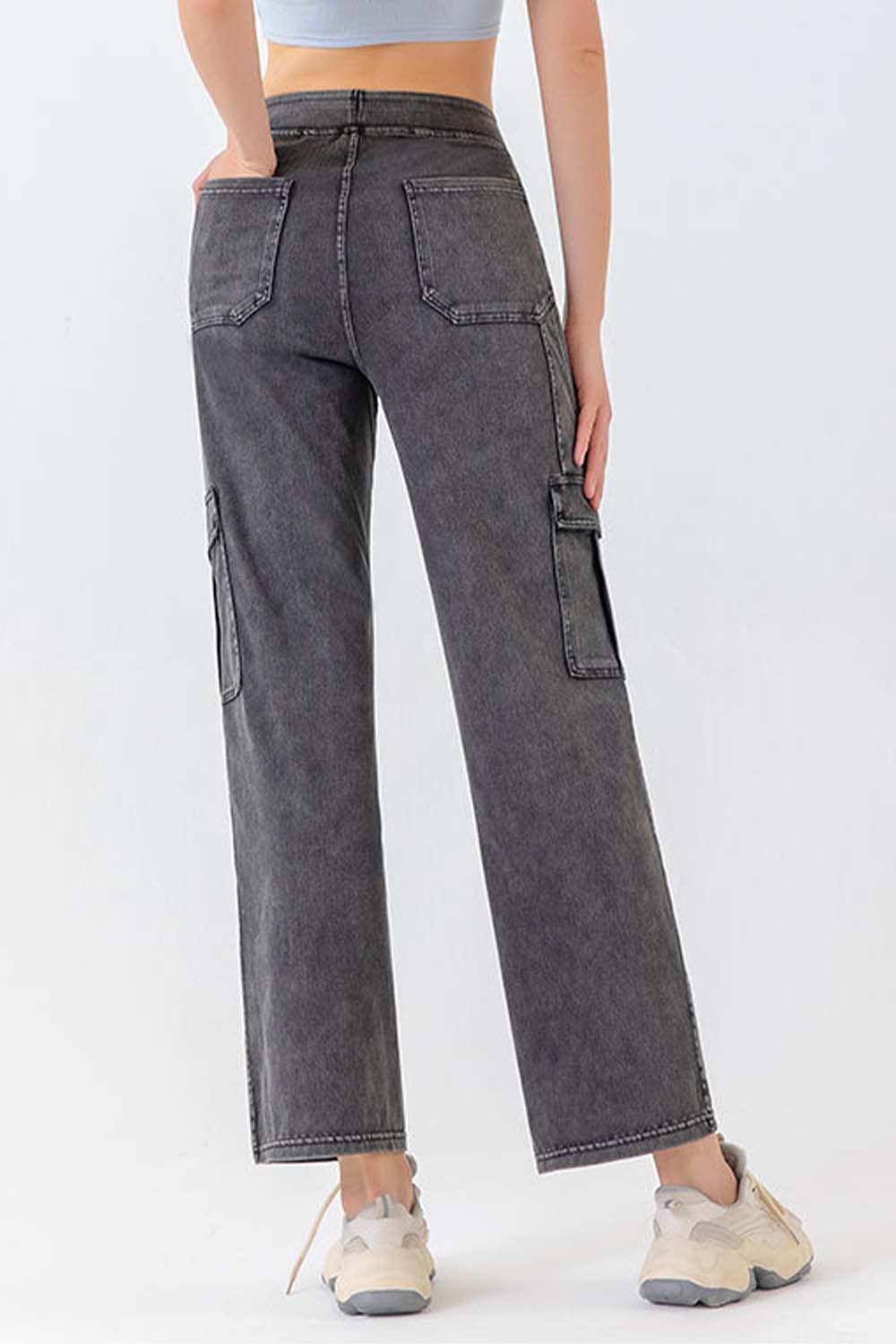 Dark Slate Gray Button Fly Pocketed Long Jeans Sentient Beauty Fashions Apparel & Accessories
