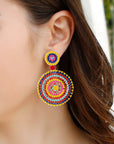 Tan Beaded Boho Style Round Shape Dangle Earrings Sentient Beauty Fashions jewelry