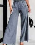 Gray Elastic Waist Wide Leg Pants with Pockets Sentient Beauty Fashions Apparel & Accessories