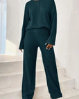 Dark Slate Gray Ribbed Half Button Top and Pants Set