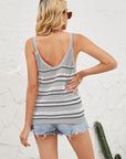 Light Gray Striped Ribbed Trim Knit Tank Sentient Beauty Fashions Tops