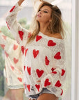 Gray BiBi Heart Pattern Distressed Sweater Sentient Beauty Fashions Apparel & Accessories