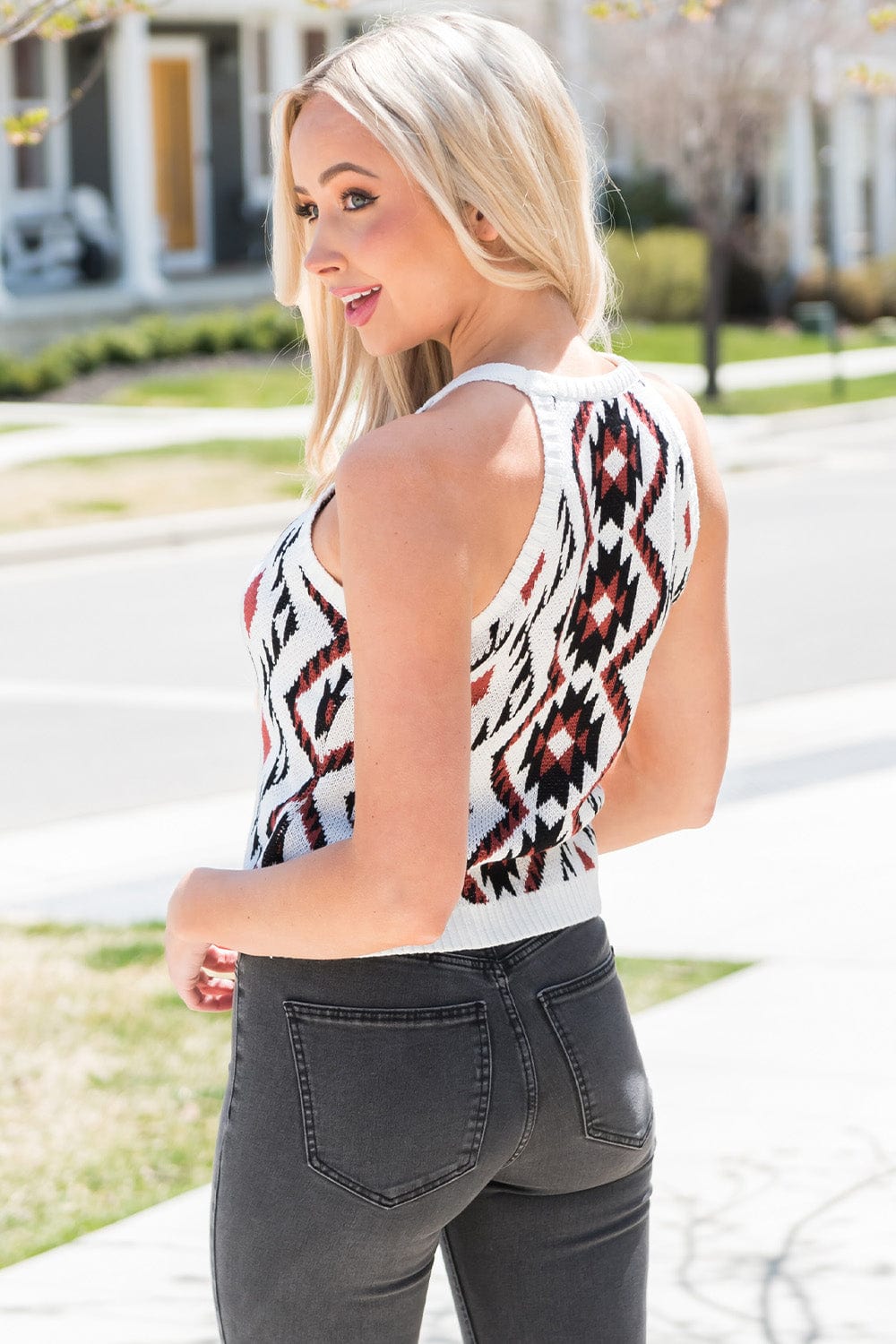 Light Gray Printed Sleeveless Knit Top