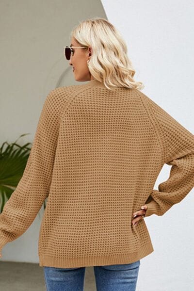 Rosy Brown Open Front Raglan Sleeve Pocketed Cardigan