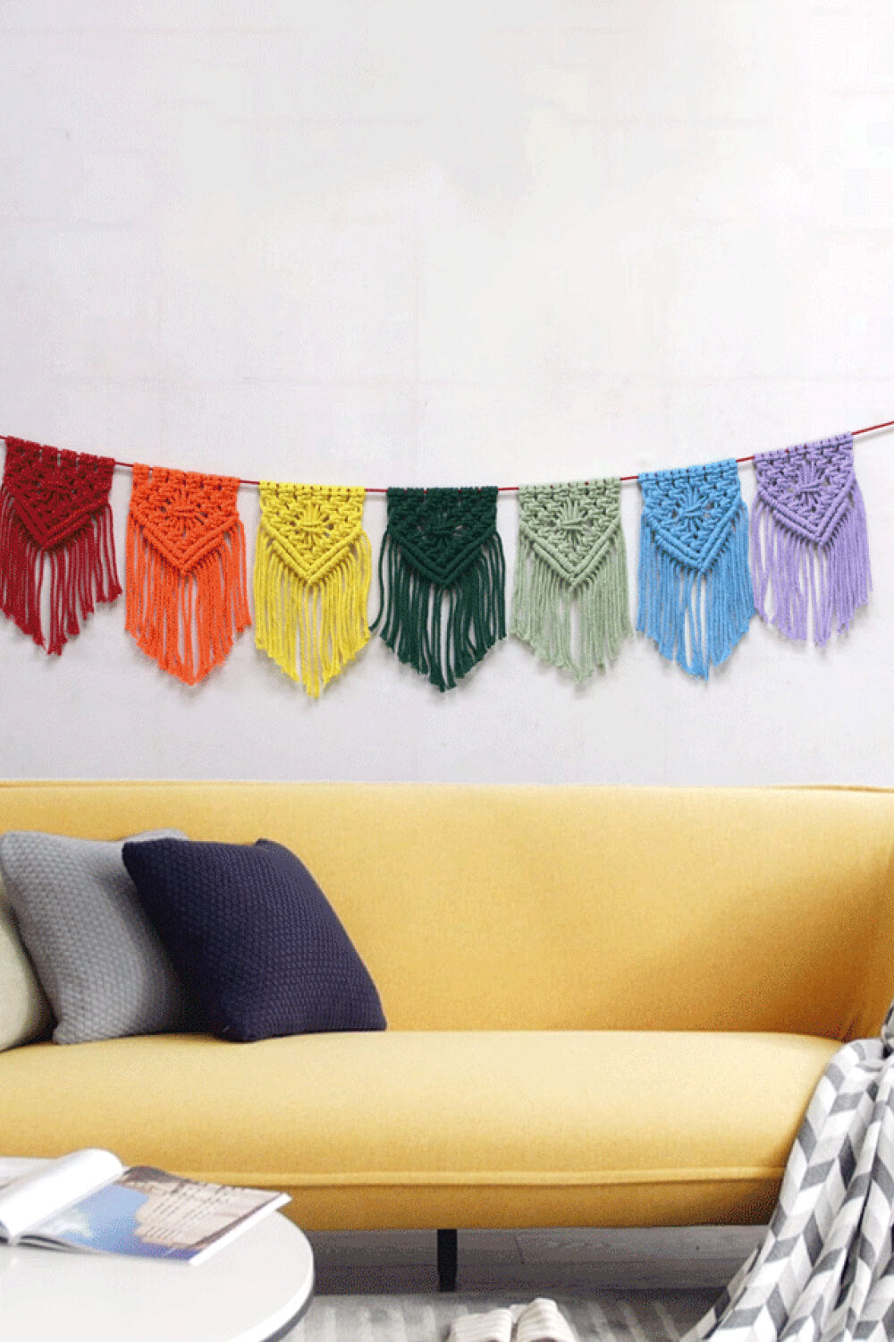 Light Gray Rainbow Fringe Macrame Banner Sentient Beauty Fashions Home Decor