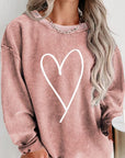 Rosy Brown Plus Size Heart Ribbed Round Neck Sweatshirt