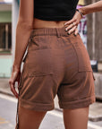 Dim Gray High Waist Denim Cargo Shorts Sentient Beauty Fashions Apparel & Accessories