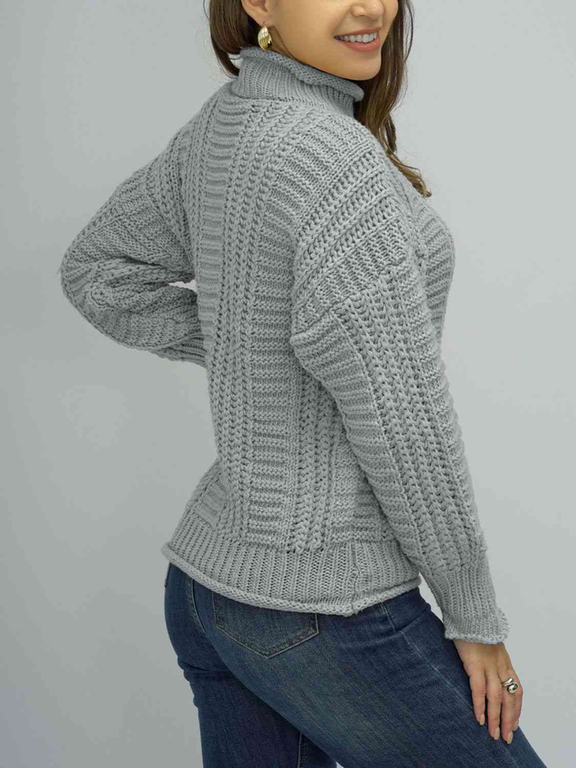 Dark Gray Cable-Knit Mock Neck Sweater Sentient Beauty Fashions Apparel & Accessories