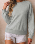 Dark Gray Round Neck Dropped Shoulder Sweatshirt Sentient Beauty Fashions Apparel & Accessories