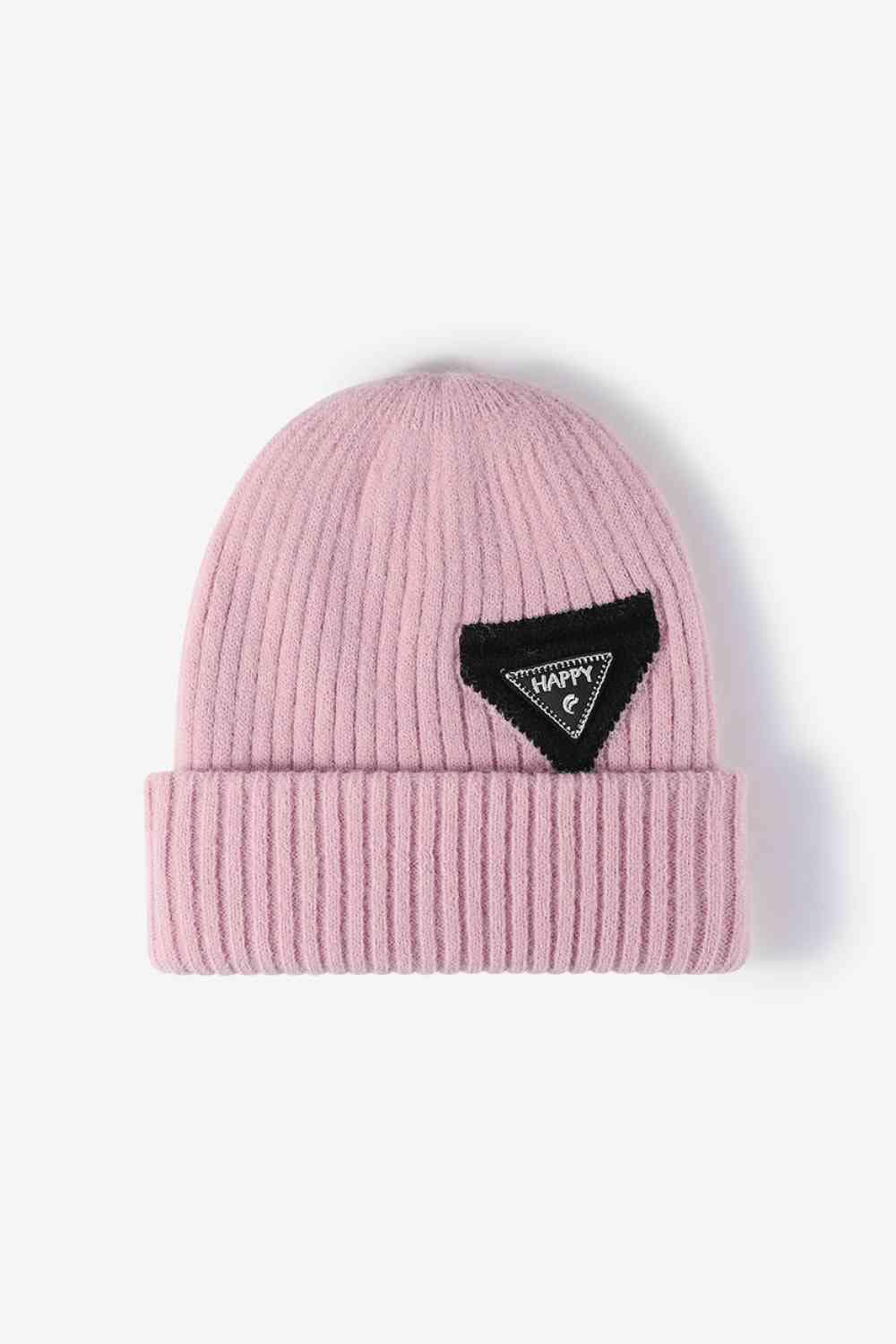 Misty Rose HAPPY Contrast Beanie