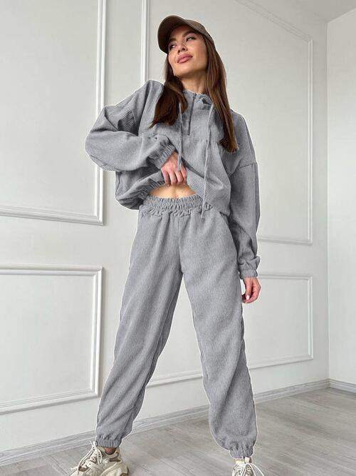 Gray Half Zip Drawstring Hoodie and Pants Set Sentient Beauty Fashions Apparel &amp; Accessories