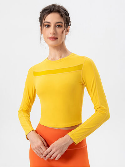 Goldenrod Round Neck Long Sleeve Active T-Shirt Sentient Beauty Fashions Apparel & Accessories