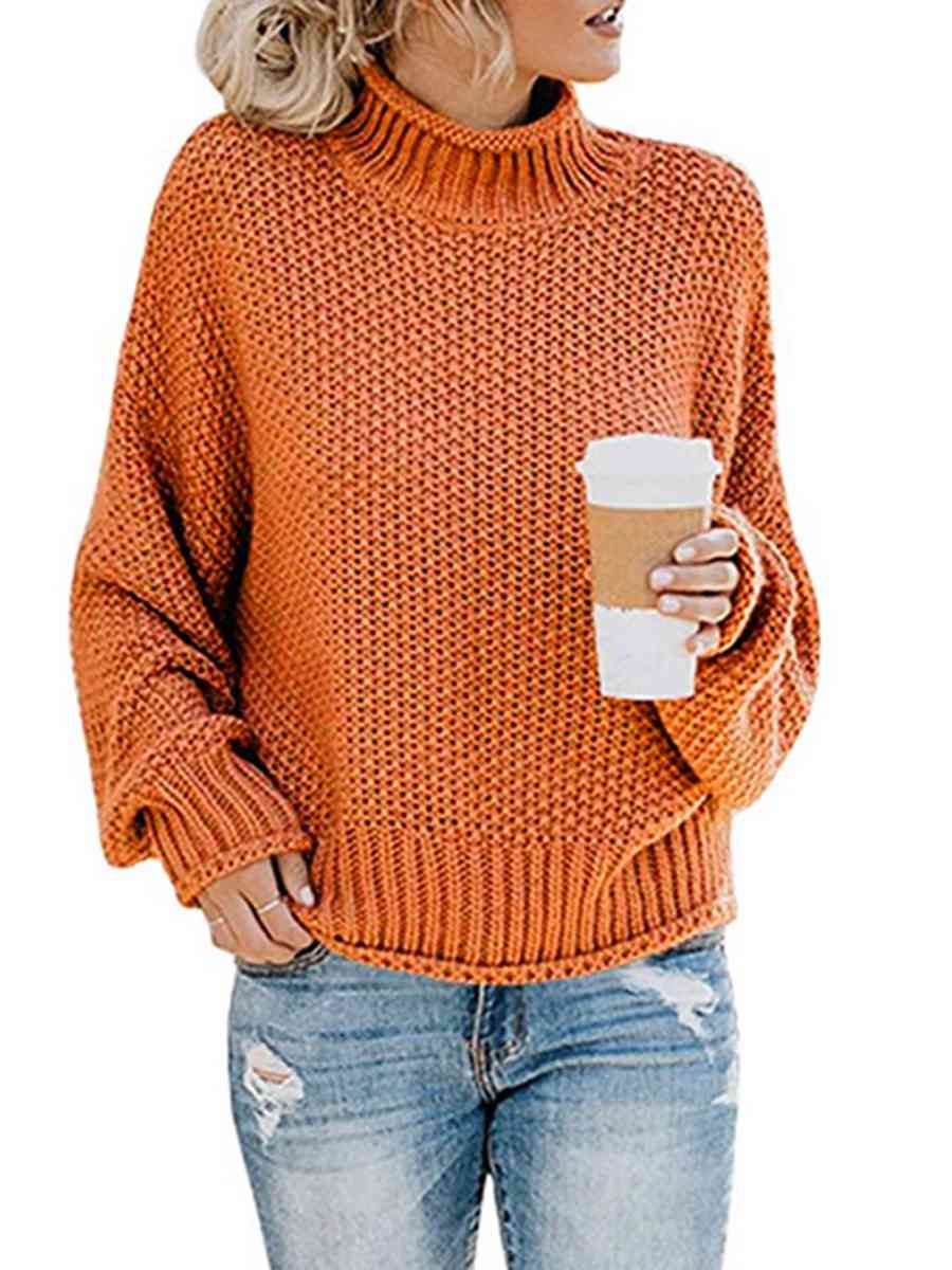 Chocolate Turtleneck Dropped Shoulder Sweater