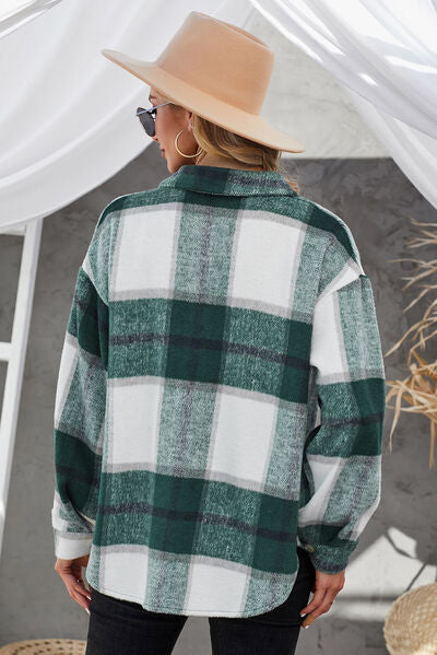 Gray Plaid Button Up Dropped Shoulder Jacket Sentient Beauty Fashions Apparel &amp; Accessories