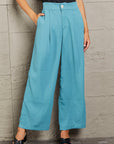Light Slate Gray Wide Leg Buttoned Pants Sentient Beauty Fashions Apparel & Accessories