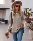 Dark Gray Round Neck Long Sleeve Blouse