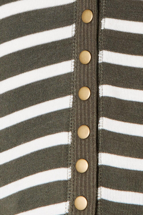 Dark Olive Green Zenana Full Size Striped Snap Down Cardigan Sentient Beauty Fashions Apparel &amp; Accessories