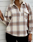 Dark Gray Double Take Plaid Half-Zip Collared Curved Hem Sweatshirt Sentient Beauty Fashions Apparel & Accessories