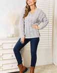 Light Gray Woven Right Cable-Knit Hooded Sweater Sentient Beauty Fashions Apparel & Accessories