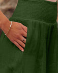 Dark Green Full Size Smocked Waist Wide Leg Pants Sentient Beauty Fashions Apparel & Accessories