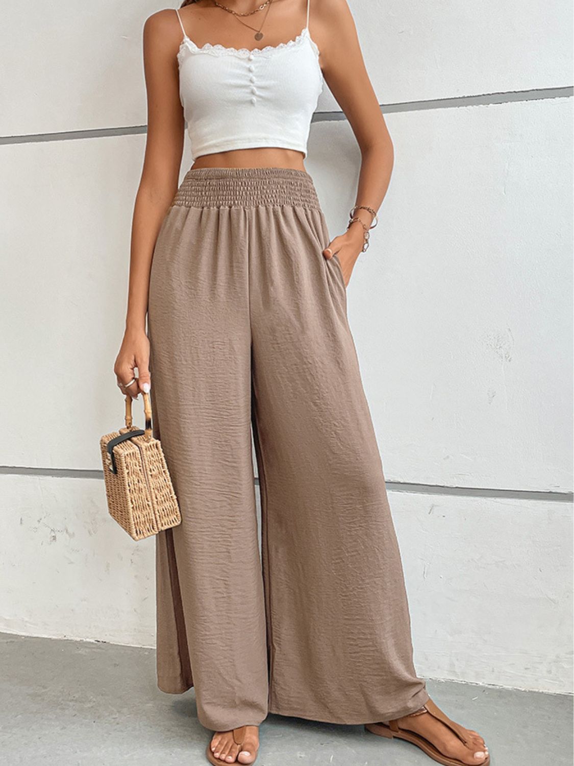 Gray Wide Waistband Relax Fit Long Pants Sentient Beauty Fashions Apparel & Accessories