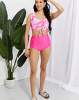 Light Gray Marina West Swim Sanibel Crop Swim Top and Ruched Bottoms Set in Pink Sentient Beauty Fashions Swimwear
