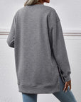 Slate Gray V-Neck Slit Long Sleeve Sweatshirt Sentient Beauty Fashions Apparel & Accessories