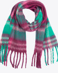 Lavender Plaid Fringe Detail Polyester Scarf Sentient Beauty Fashions Apparel & Accessories