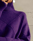Dark Gray Geometric Turtleneck Long Sleeve Sweater Sentient Beauty Fashions Tops