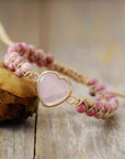 Rosy Brown Rose Quartz Heart Beaded Bracelet Sentient Beauty Fashions jewelry