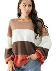 Rosy Brown Color Block Dropped Shoulder Sweater Sentient Beauty Fashions Apparel & Accessories