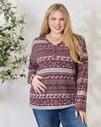 Light Gray Heimish Full Size Christmas Element Buttoned Long Sleeve Top Sentient Beauty Fashions Apparel & Accessories