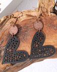 Rosy Brown PU Leather Iron Hook Heart Earrings Sentient Beauty Fashions earrings