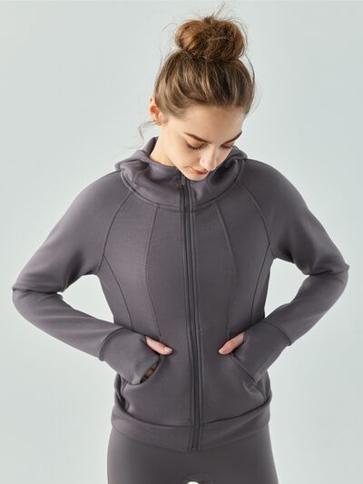 Dark Slate Gray Zip Up Hooded Active Outerwear Sentient Beauty Fashions Apparel & Accessories