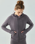 Dark Slate Gray Zip Up Hooded Active Outerwear Sentient Beauty Fashions Apparel & Accessories