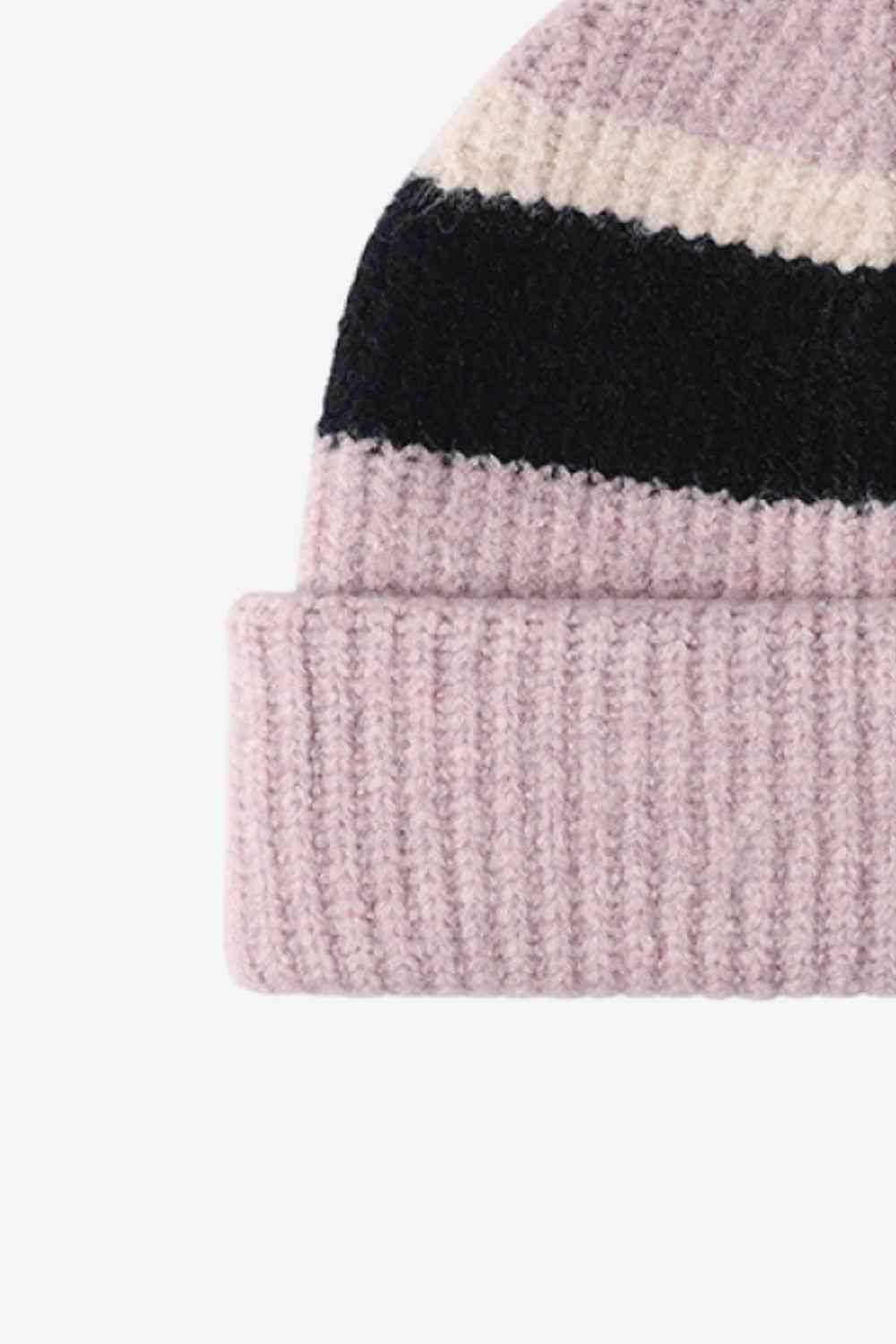 Light Gray Tricolor Cuffed Knit Beanie