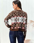 Beige Snowflake Pattern Round Neck Sweater