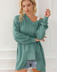 Light Gray Exposed Seam V-Neck Zip Detail Sweatshirt