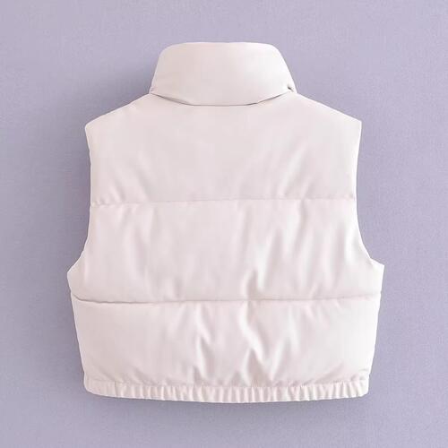 Gray Zip-Up Drawstring Puffer Vest