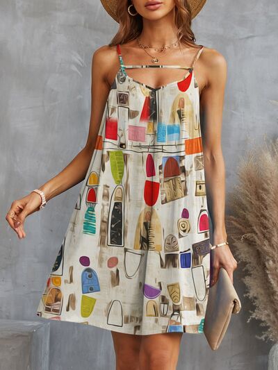 Rosy Brown Printed Spaghetti Strap Mini Dress Sentient Beauty Fashions Apparel & Accessories