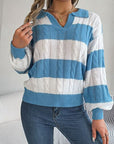 Gray Cable-Knit Striped Long Sleeve Sweater Sentient Beauty Fashions Apparel & Accessories