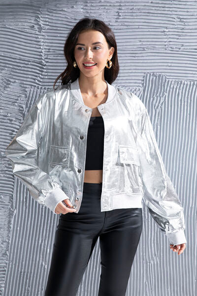 Dark Gray Snap Pocketed Cropped Jacket Sentient Beauty Fashions Apparel &amp; Accessories