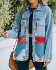 Gray Collared Neck Dropped Shoulder Denim Jacket