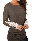 Dark Slate Gray Lace Detail Long Sleeve Round Neck T-Shirt Sentient Beauty Fashions Apparel & Accessories