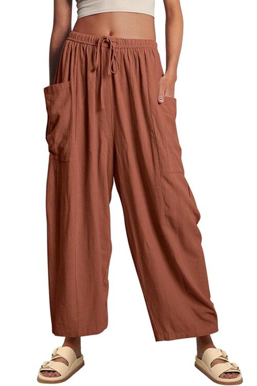 Sienna Drawstring Pocketed Wide Leg Pant Sentient Beauty Fashions Apparel & Accessories