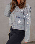 Light Slate Gray Bead Detail Denim Jacket Sentient Beauty Fashions Apparel & Accessories