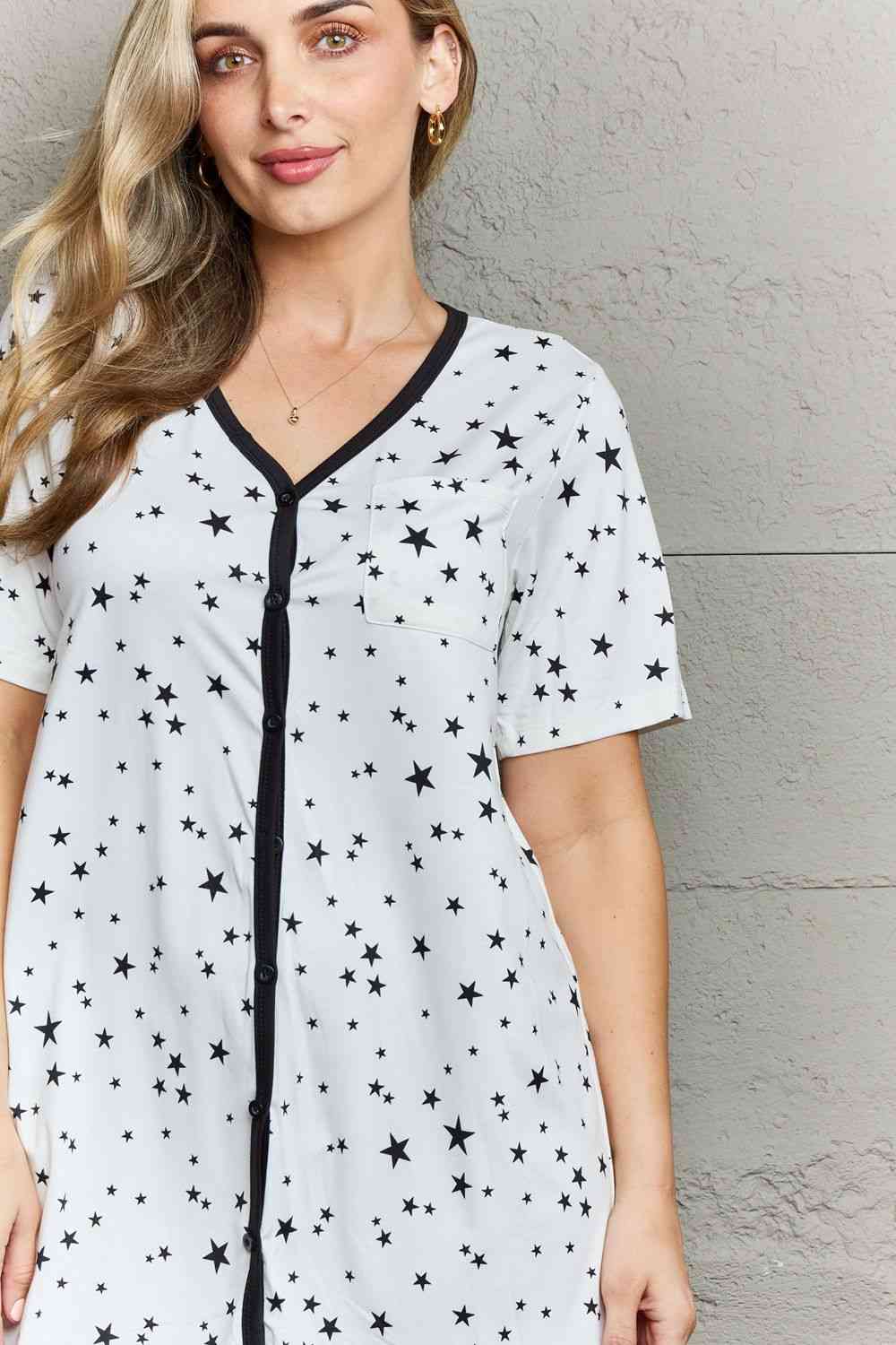 Gray MOON NITE Quilted Quivers Button Down Sleepwear Dress Sentient Beauty Fashions Apparel &amp; Accessories