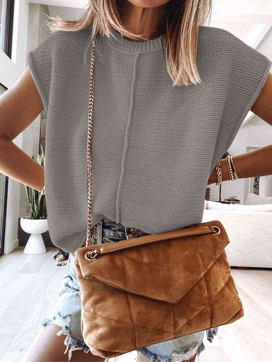 Dim Gray Cap Sleeve Sweater Vest