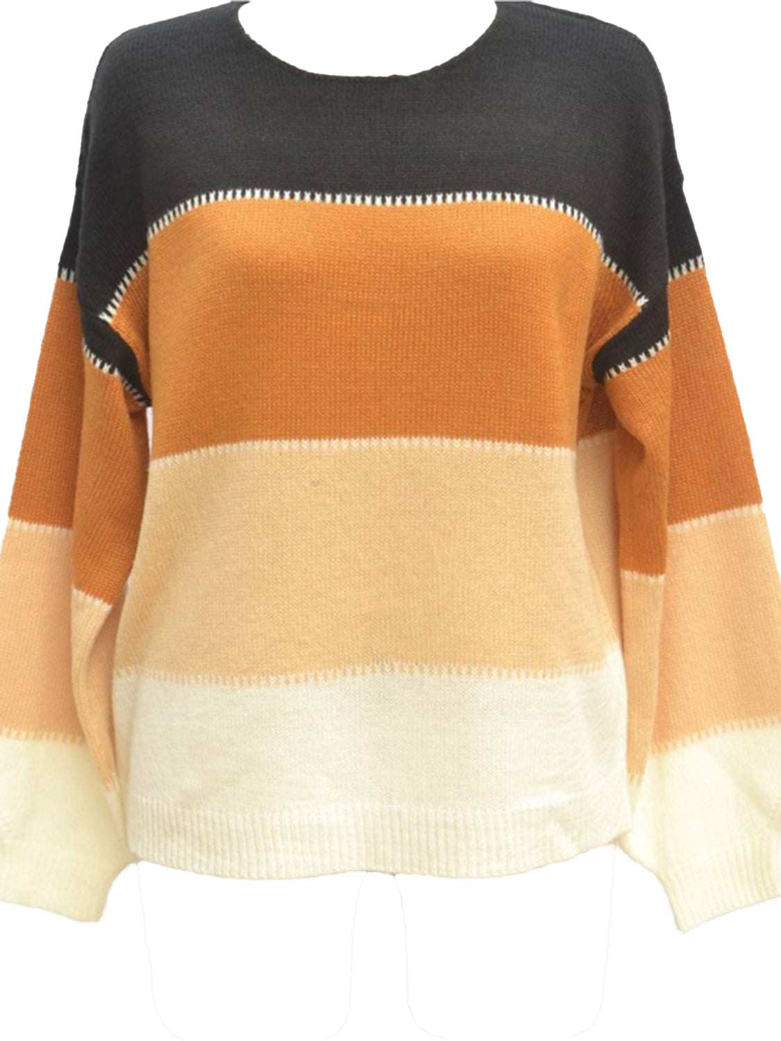Chocolate Color Block Round Neck Sweater Sentient Beauty Fashions Apparel &amp; Accessories