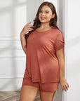 Light Gray Plus Size Round Neck Short Sleeve Two-Piece Loungewear Set Sentient Beauty Fashions Apparel & Accessories